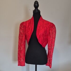 LORIANN Vintage RED Lace Bolero jacket - 10